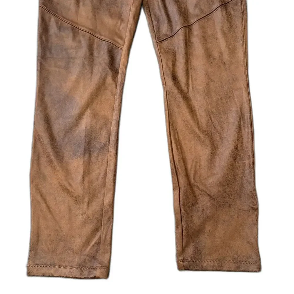 NWT Free People Faux Suede Moto‎ Leggings Brown Distressed Edgy Earthy Size 31